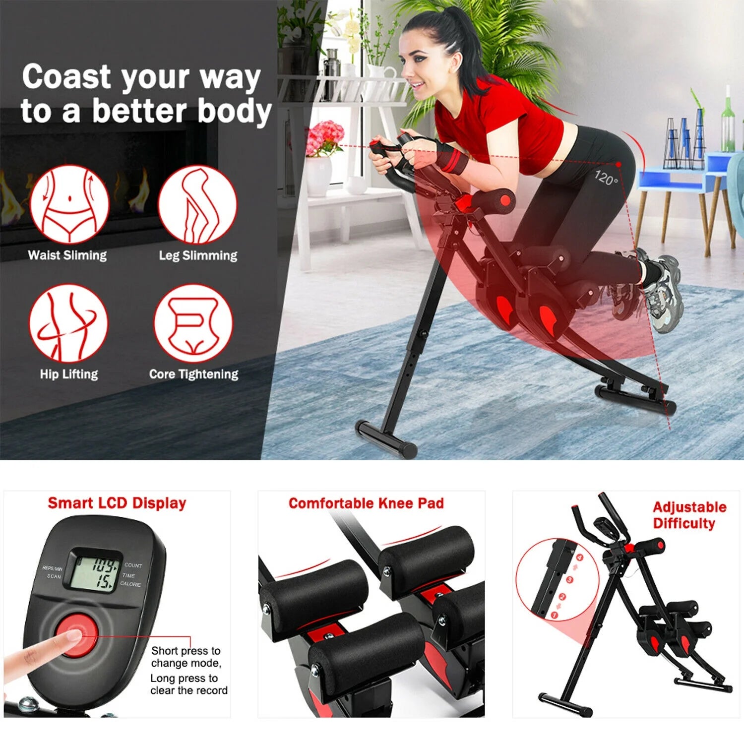 Youloveit Ab Machine - Professional Abdominal Trainer for Home Gym Fitness and Exercise Equipment for Women